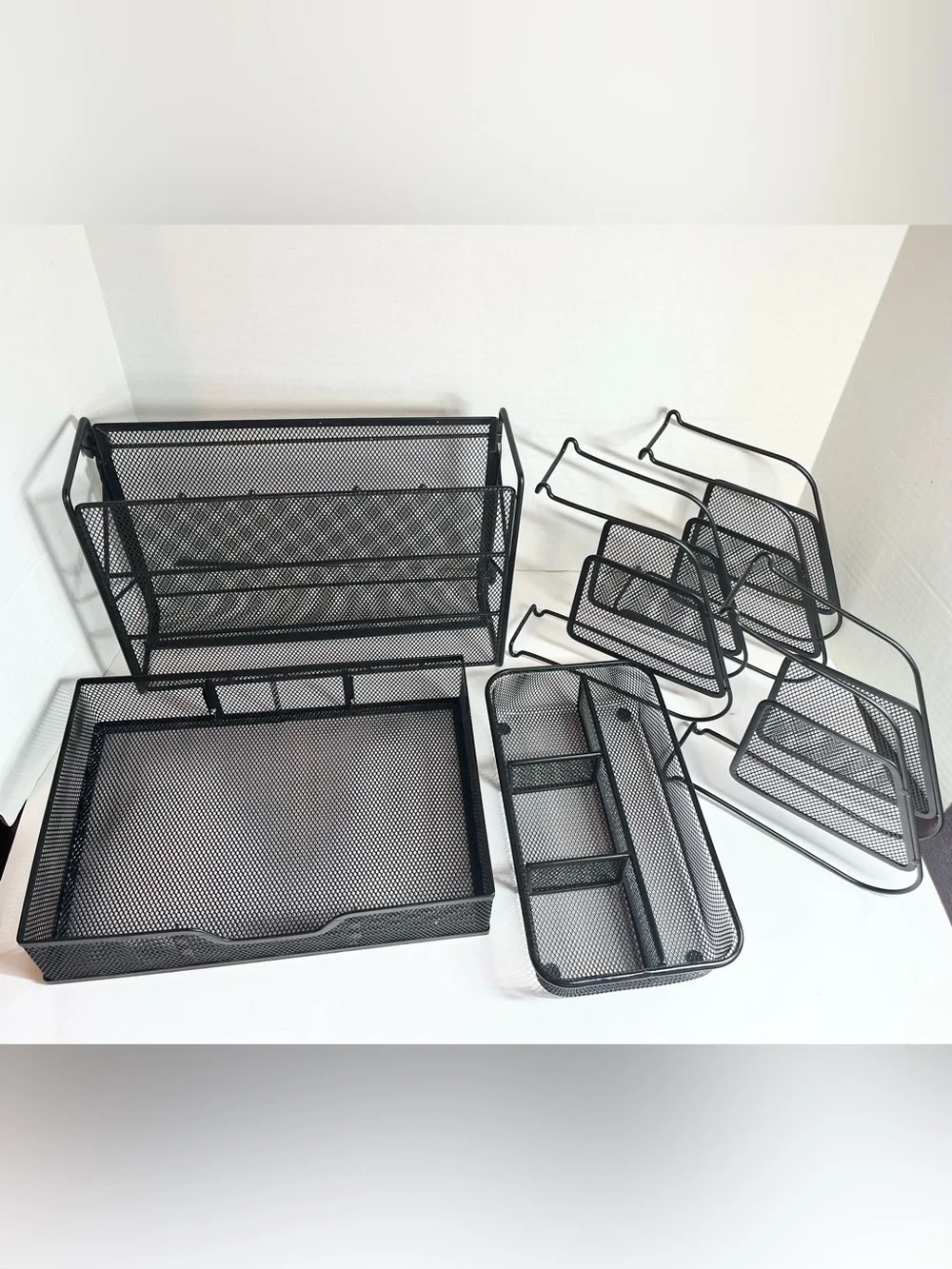 Black Mesh/Metal Desk Organizer Set - Home/Office Storage (6 Pieces) Excellent